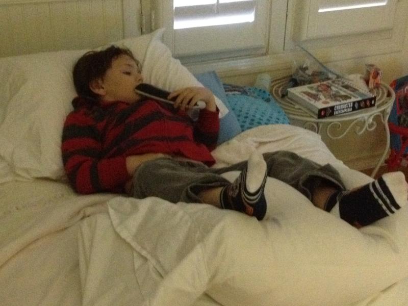 broke his leg running down a slide